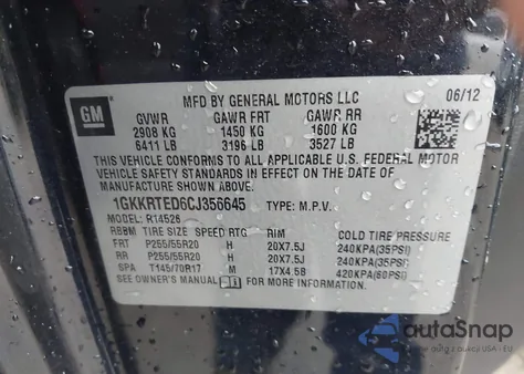 2012 GMC Acadia Denali z USA, uszkodzony, nr VIN 1GKKRTED6CJ356645